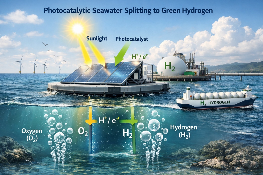 Solar-Driven Photocatalytic Seawater Splitting for Green Hydrogen Generation